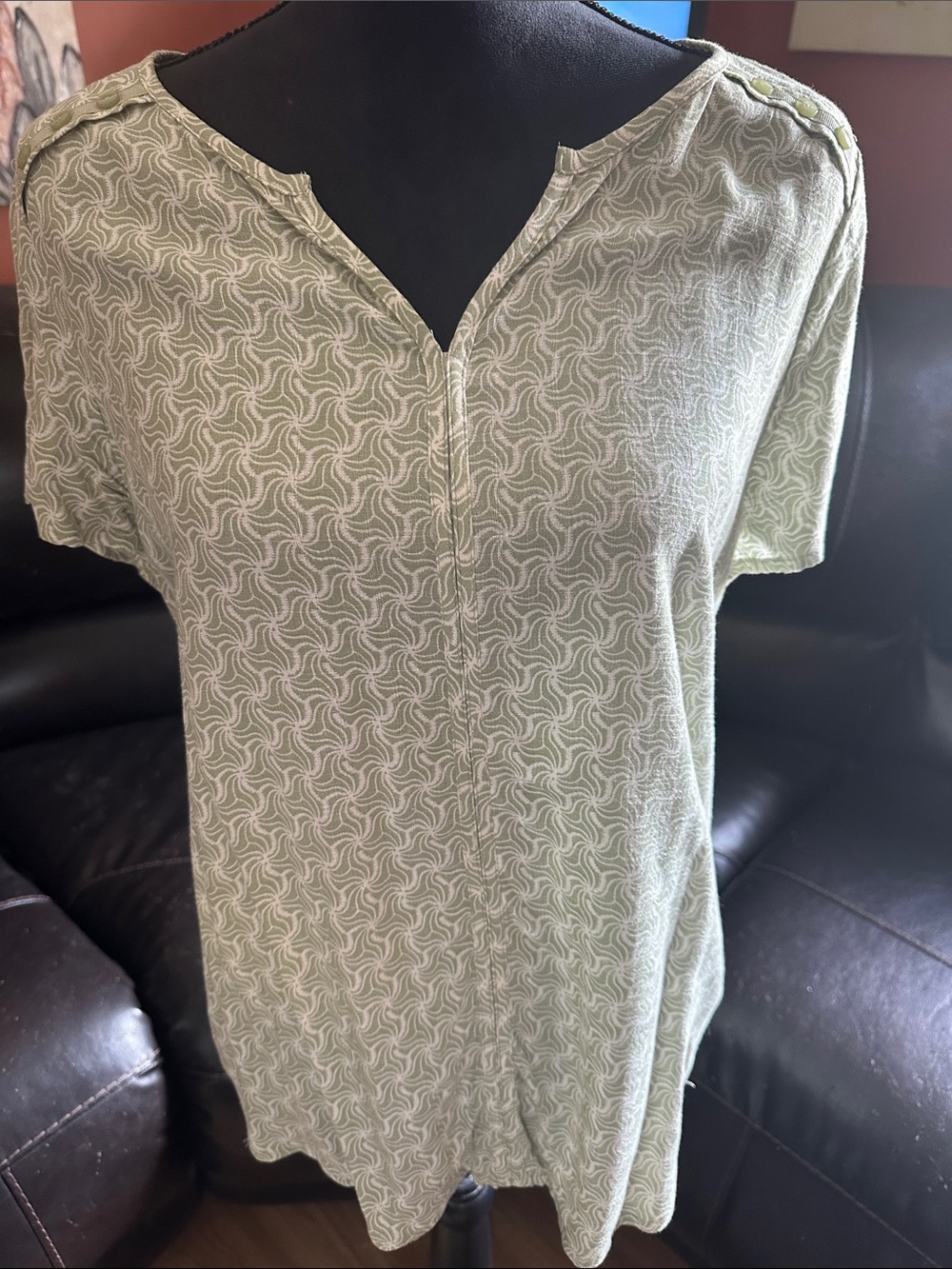 Christopher & Banks Light Sage Short-Sleeve Patterned Tee